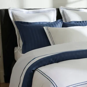 Housse de couette + taie(s) d'oreiller satin de coton Saint-Tropez Bleu foncé / Blanc*Chevignon Fashion