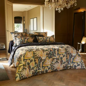Housse de couette + taie(s) d'oreiller satin de coton - Paisley Bleu foncé / Doré*Chevignon Best