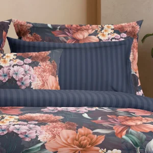 Housse de couette + taie(s) d'oreiller satin de coton - Douceur caramel Bleu foncé*Cacharel Sale