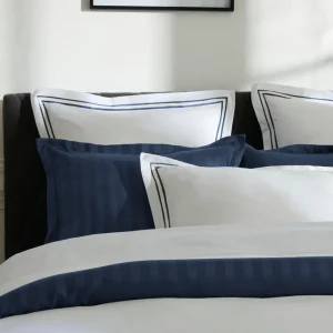 Housse de couette + taie(s) d'oreiller satin de coton - La Rochelle Bleu foncé / Blanc*Cacharel Sale