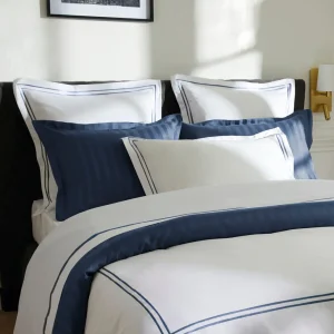 Housse de couette + taie(s) d'oreiller satin de coton - Nice Bleu foncé / Blanc*Rodier Hot
