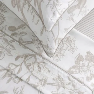 Housse de couette + taie(s) d'oreiller satin de coton - Colibri floral Taupe*Maison Héritage New