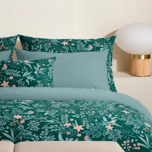 Housse de couette + taie(s) d'oreiller satin de coton - Jardin volant Vert*Ines by Ines de la Fressange Clearance