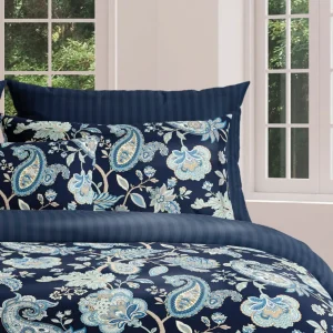 Housse de couette + taie(s) d'oreiller satin de coton - Kashmir Bleu foncé*Maison Héritage Discount