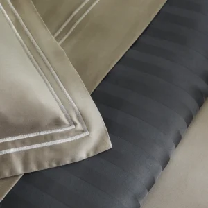 Housse de couette + taie(s) d'oreiller satin de coton - Nice Blanc / Taupe*Rodier Discount