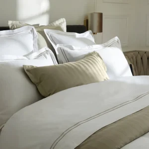 Housse de couette + taie(s) d'oreiller satin de coton - Nice Taupe / Blanc*Rodier Best