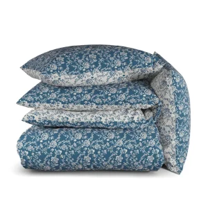 Housse de couette + taies coton percale fleurs - Bleu*Chevignon Best
