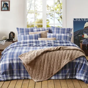 Housse de couette + taies flanelle à carreaux - Bleu foncé*Chevignon Outlet