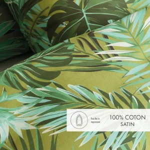 Housse de couette + taie(s) d'oreiller satin de coton - Tropical Vert clair*Rodier Best