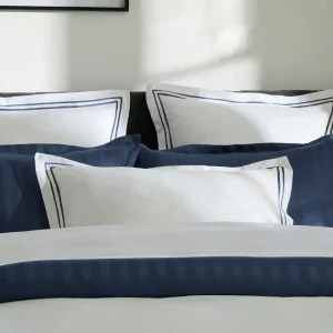Housse de couette + taie(s) d'oreiller satin de coton - Nice Bleu foncé / Blanc*Rodier Hot