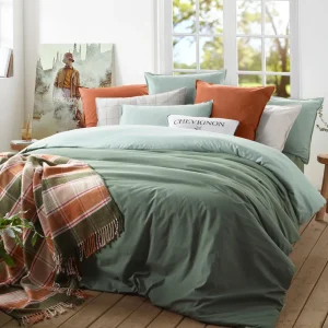 Housse de couette coton lavé - Vert foncé / Vert clair*Chevignon Clearance