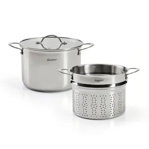 Marmite avec panier à pâtes Qulinox Pro - Triple fond - acier inoxydable - couvercle - 24 cm - Argenté*Sauter Outlet