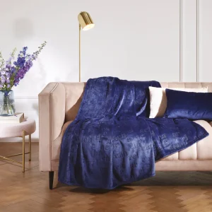 Maxi plaid/couvre-lit dessin : Signature Bleu foncé - 180 x 220 cm*Cacharel Discount