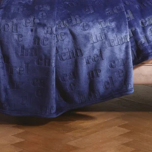 Maxi plaid/couvre-lit dessin : Signature Bleu foncé - 180 x 220 cm*Cacharel Discount