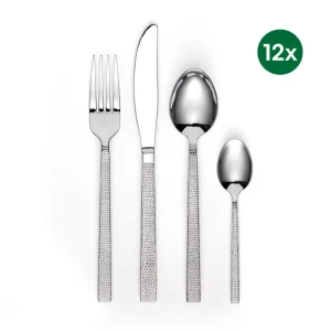 Ménagère 48 pièces manche look martelé - acier inoxayble finition brillante*Sauter Clearance