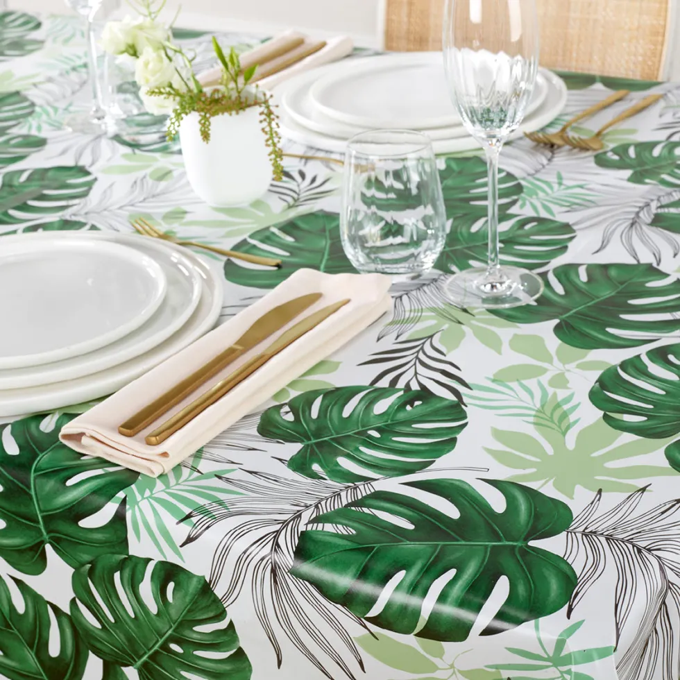 nappe_enduite_antitache___1-26.webp Nappe enduite anti-tache - Feuilles de palmier Blanc*Ines by Ines de la Fressange Outlet