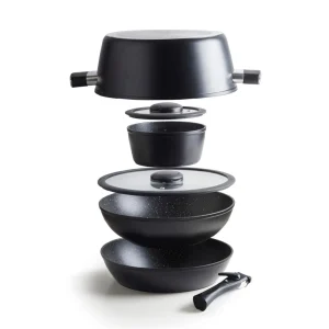Pack de cuisine complet de 7 pièces en aluminium : empilable avec poignée amovible*Brandt New