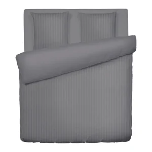 Parure housse de couette + taie d'oreiller satin de coton rayure tissé Jacquard - Gris Foncé*Ines by Ines de la Fressange Discount