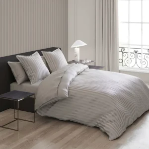 Parure housse de couette + taie(s) d'oreiller satin de coton rayure tissé Jacquard - Taupe*Rodier Best