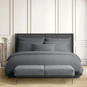 Parure housse de couette + taie d'oreiller satin de coton rayure tissé Jacquard - Gris Foncé*Ines by Ines de la Fressange Discount