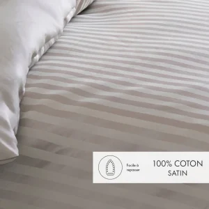 Parure housse de couette + taie(s) d'oreiller satin de coton rayure tissé Jacquard - Taupe*Rodier Best