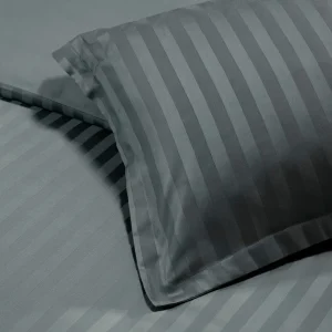 Parure housse de couette + taie d'oreiller satin de coton rayure tissé Jacquard - Gris Foncé*Ines by Ines de la Fressange Discount
