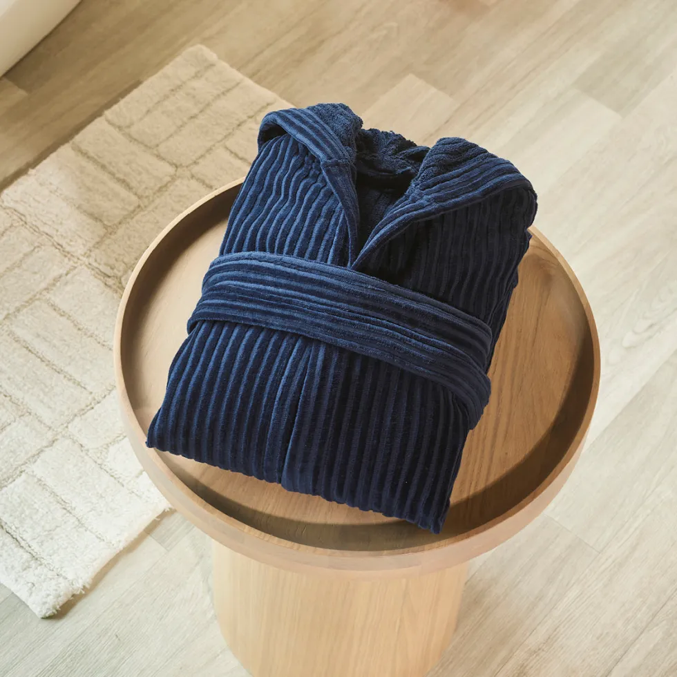 peignoir_avec_capuche__ra_3-1.webp Peignoir avec capuche - Rayures tissées Jacquard Bleu foncé*Chevignon Sale