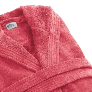 Peignoir avec capuche en coton velours ultra doux et absorbant - Rose hibiscus*Ines by Ines de la Fressange Clearance