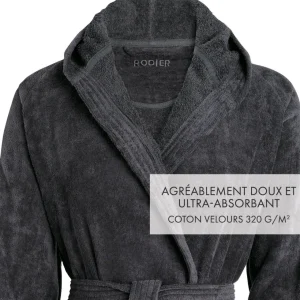 Peignoir avec capuche en coton ultra doux et absorbant - Gris foncé*Rodier Clearance