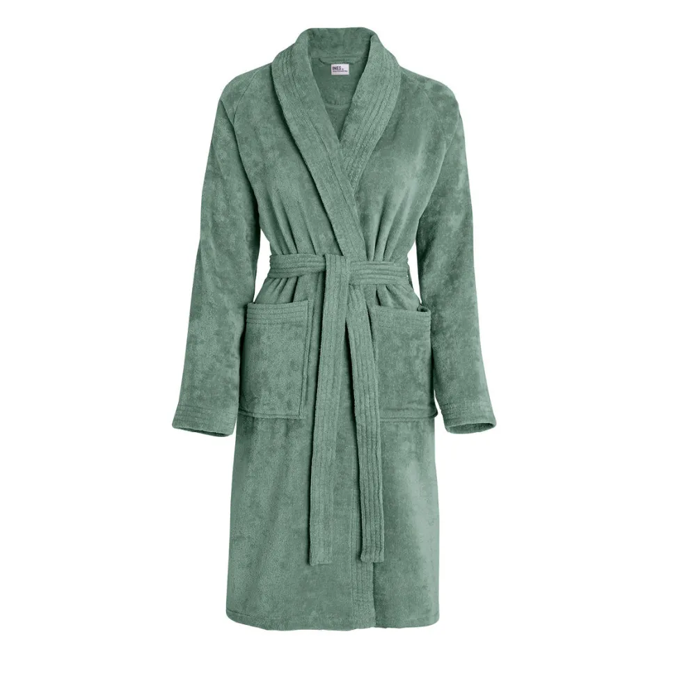 peignoir_avec_col_chle_en_0-6.webp Peignoir avec col châle en coton velours ultra doux et absorbant - Vert bouteille*Ines by Ines de la Fressange Online