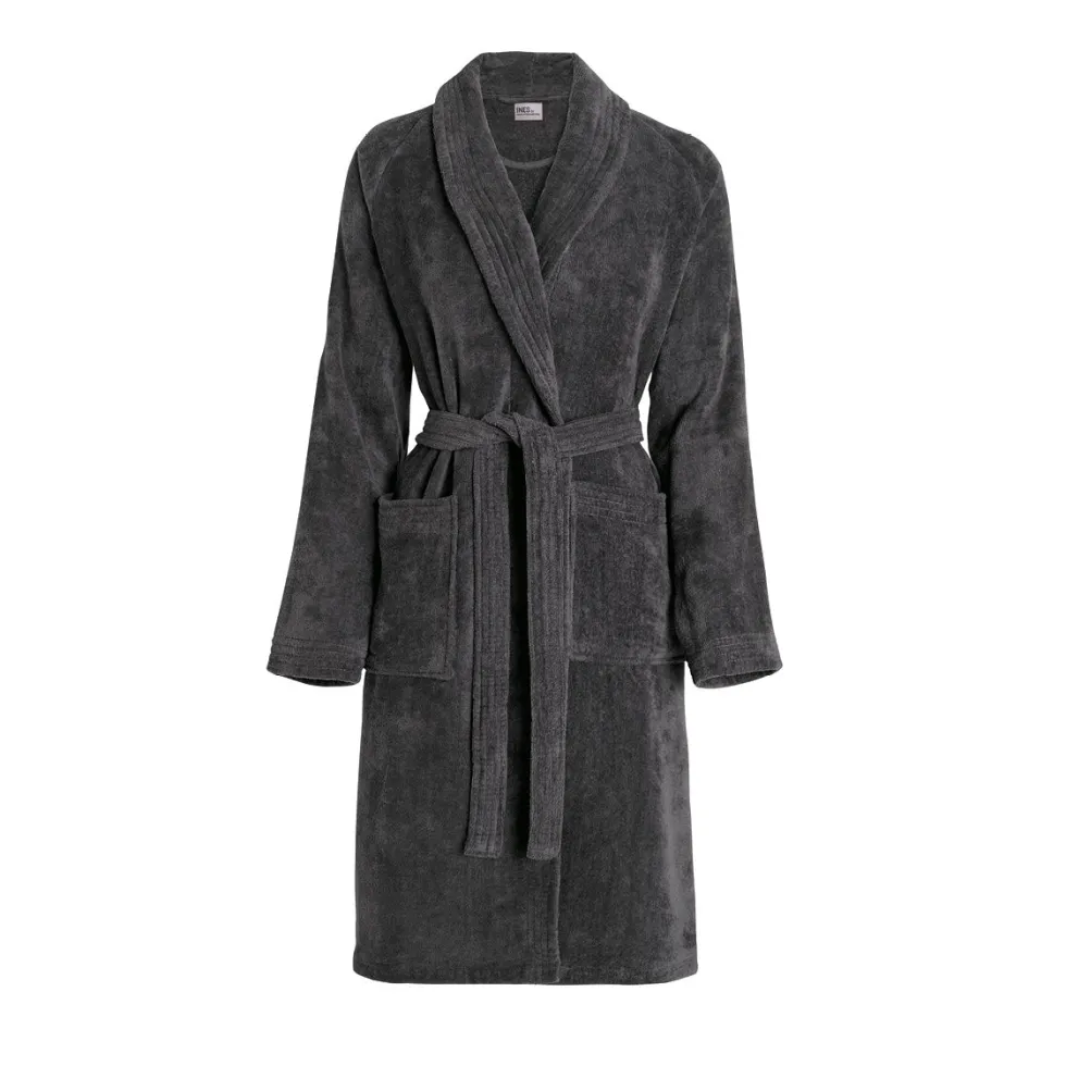 peignoir_avec_col_chle_en_0-7.webp Peignoir avec col châle en coton velours ultra doux et absorbant - Gris foncé*Ines by Ines de la Fressange Outlet