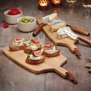 Planche à découper rectangulaire avec poignée + set de 3 couteaux à fromage - Bambou*Sauter Online