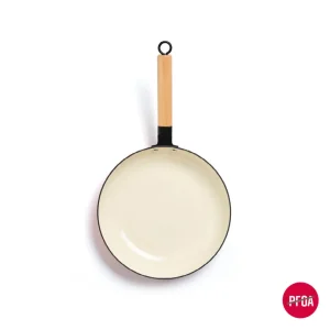 Poêle en fonte emaillée avec manche en bois - Blanc/rouge*Brandt Clearance