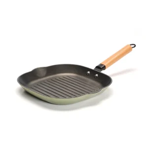Poêle gril en fonte d'acier 28 cm avec manche en bois - Vert*Brandt Clearance
