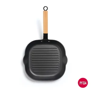 Poêle gril en fonte d'acier 28 cm avec manche en bois - Noir*Brandt Online
