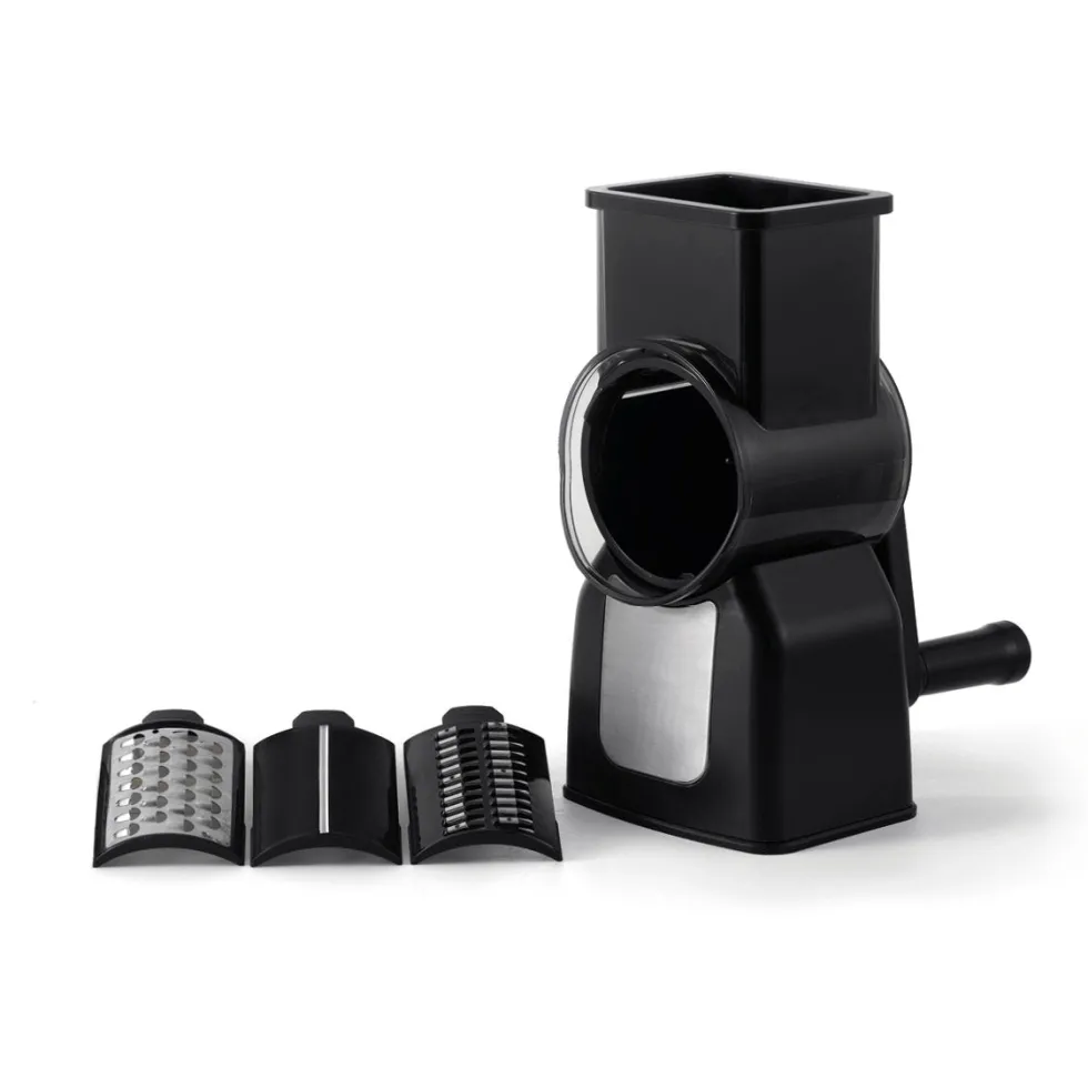 rotary_vegetable_and_chee_0.webp Rotary vegetable and cheese mill + 3 exchangeable blades - Silver / Black*Sauter Outlet