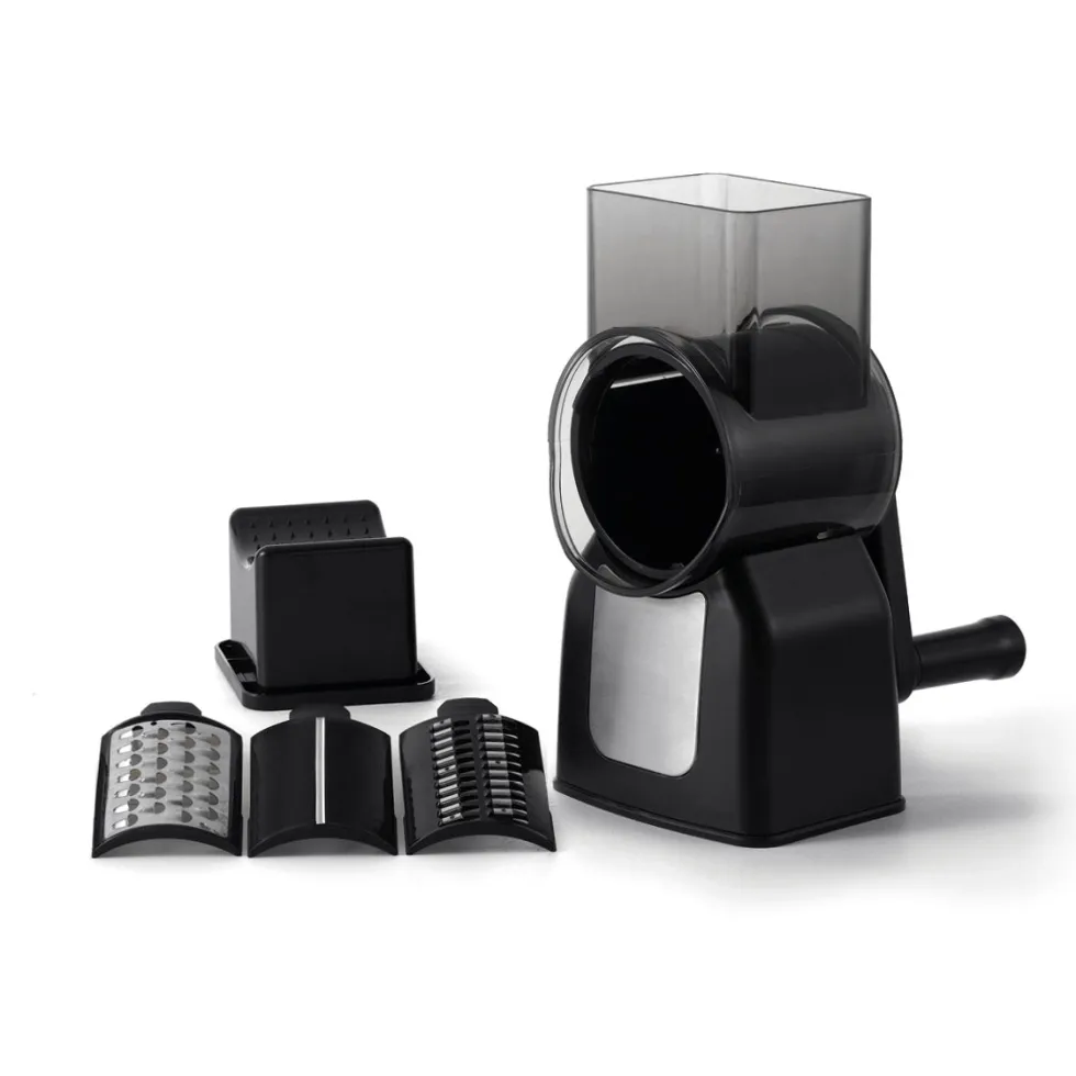 rotary_vegetable_and_chee_3.webp Rotary vegetable and cheese mill + 3 exchangeable blades - Silver / Black*Sauter Outlet