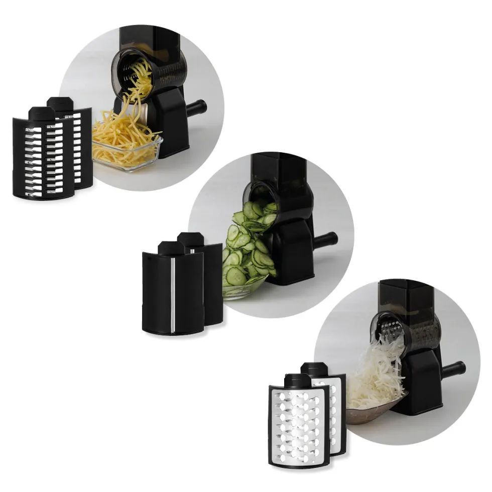 rotary_vegetable_and_chee_4.webp Rotary vegetable and cheese mill + 3 exchangeable blades - Silver / Black*Sauter Outlet