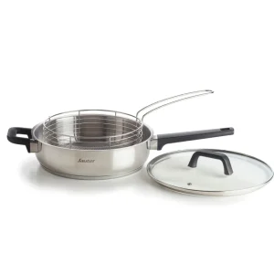 Sauteuse avec couvercle Qulinox - Triple fond - acier inoxydable - panier à friture - Argenté*Sauter Online