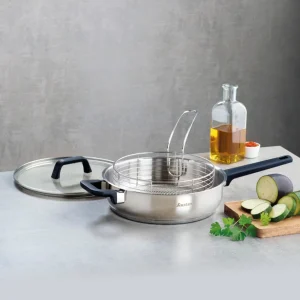 Sauteuse avec couvercle Qulinox - Triple fond - acier inoxydable - panier à friture - Argenté*Sauter Online