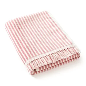 Serviette de plage à rayures en 100% coton - ultra douce et absorbante - Baléares Rose - 90 x 180 cm*Maison Héritage Online