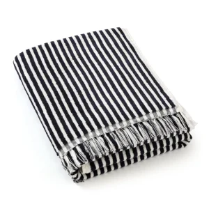 Serviette de plage à rayures en 100% coton - ultra douce et absorbante - Baléares Bleu foncé - 90 x 180 cm*Maison Héritage New
