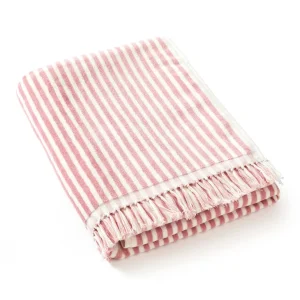 Serviette de plage à rayures en 100% coton - ultra douce et absorbante - Bahamas rose*Rodier Clearance