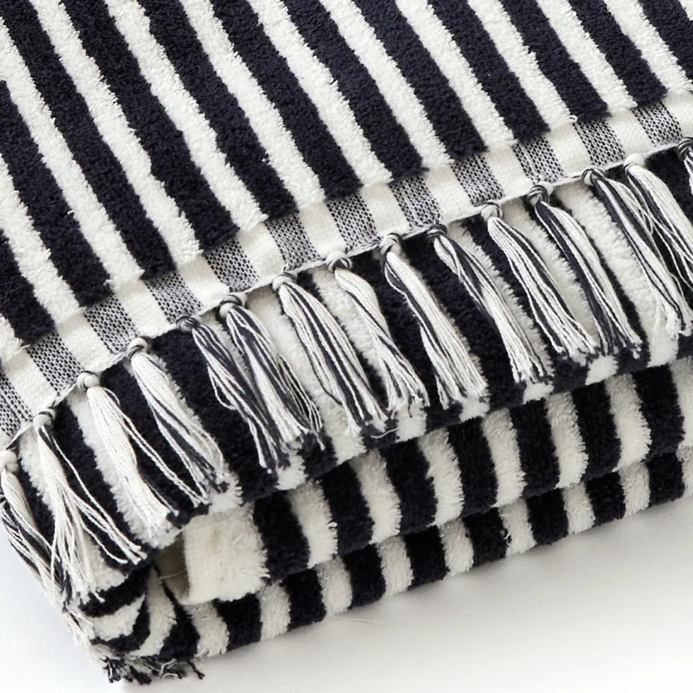 serviette_de_plage__rayur_1-15.webp Serviette de plage à rayures en 100% coton - ultra douce et absorbante - Hawaï bleu foncé*Cacharel Hot