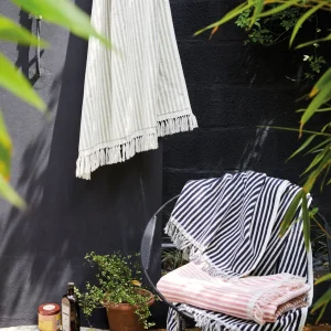 Serviette de plage à rayures en 100% coton - ultra douce et absorbante - Baléares Vert - 90 x 180 cm*Maison Héritage Fashion