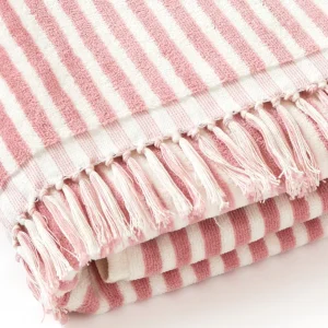 Serviette de plage à rayures en 100% coton - ultra douce et absorbante - Bahamas rose*Rodier Clearance