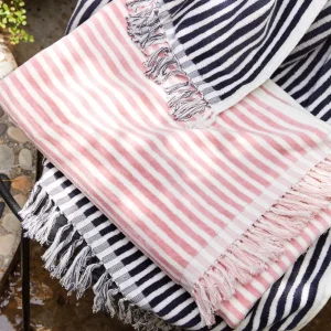 Serviette de plage à rayures en 100% coton - ultra douce et absorbante - Baléares Rose - 90 x 180 cm*Maison Héritage Online