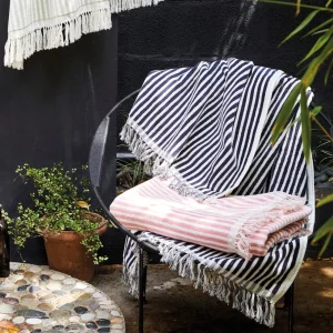 Serviette de plage à rayures en 100% coton - ultra douce et absorbante - Cuba blue foncé - 90 x 180 cm*Chevignon Discount