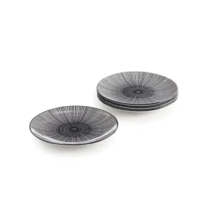 Set de 4 assiettes à dessert avec relief - Blanc / Noir*Sauter Discount