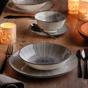 Set de 4 assiettes à dessert avec relief - Blanc / Noir*Sauter Discount